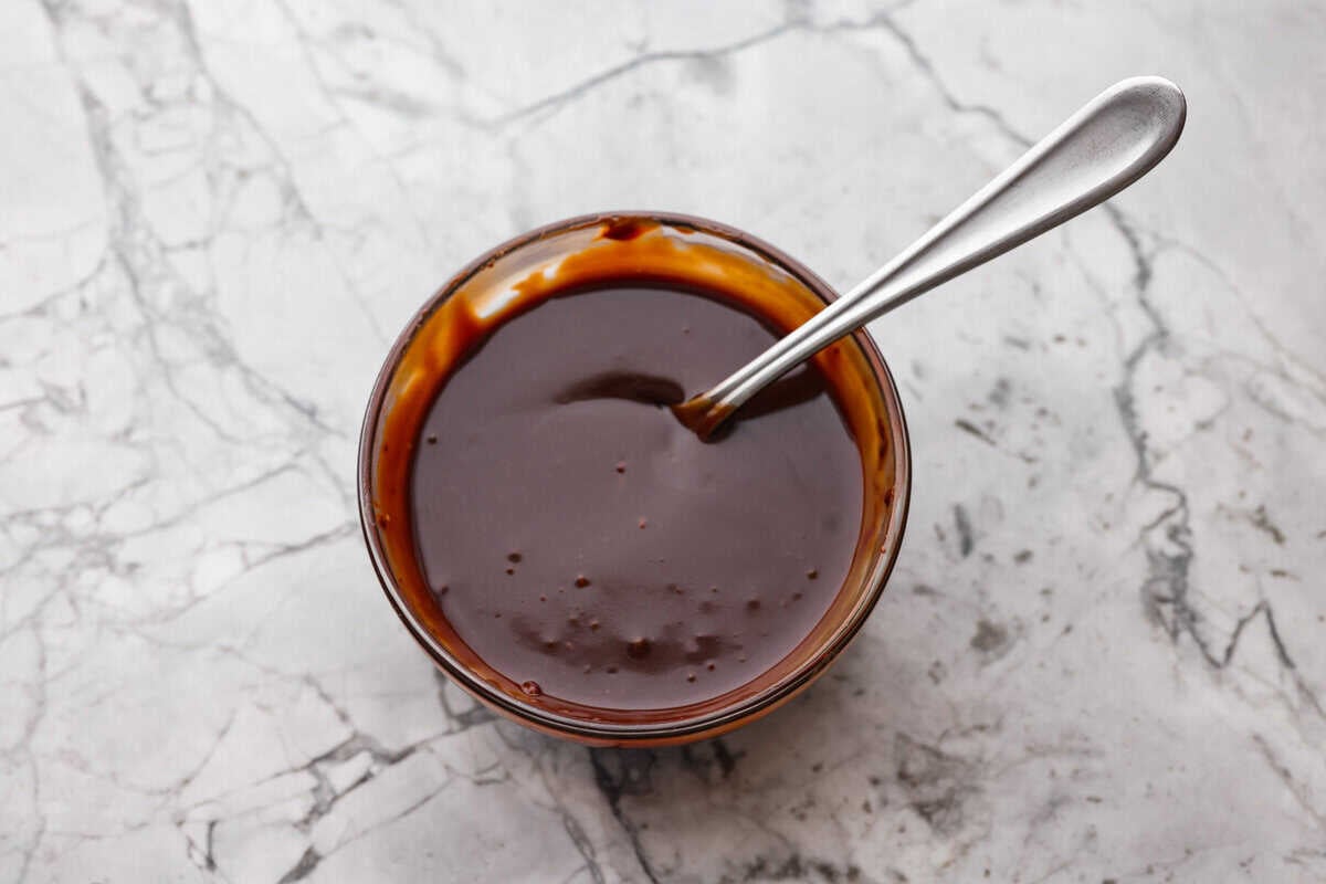 Bowl of chocolate ganache.