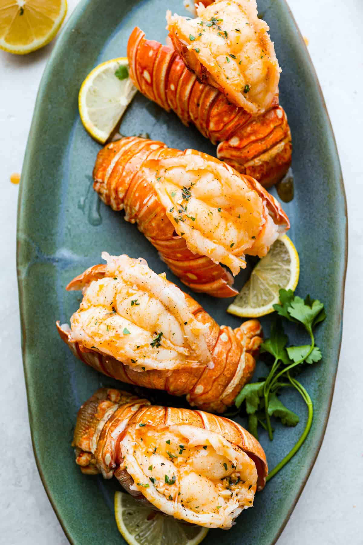 Plated instant pot lobster tails.